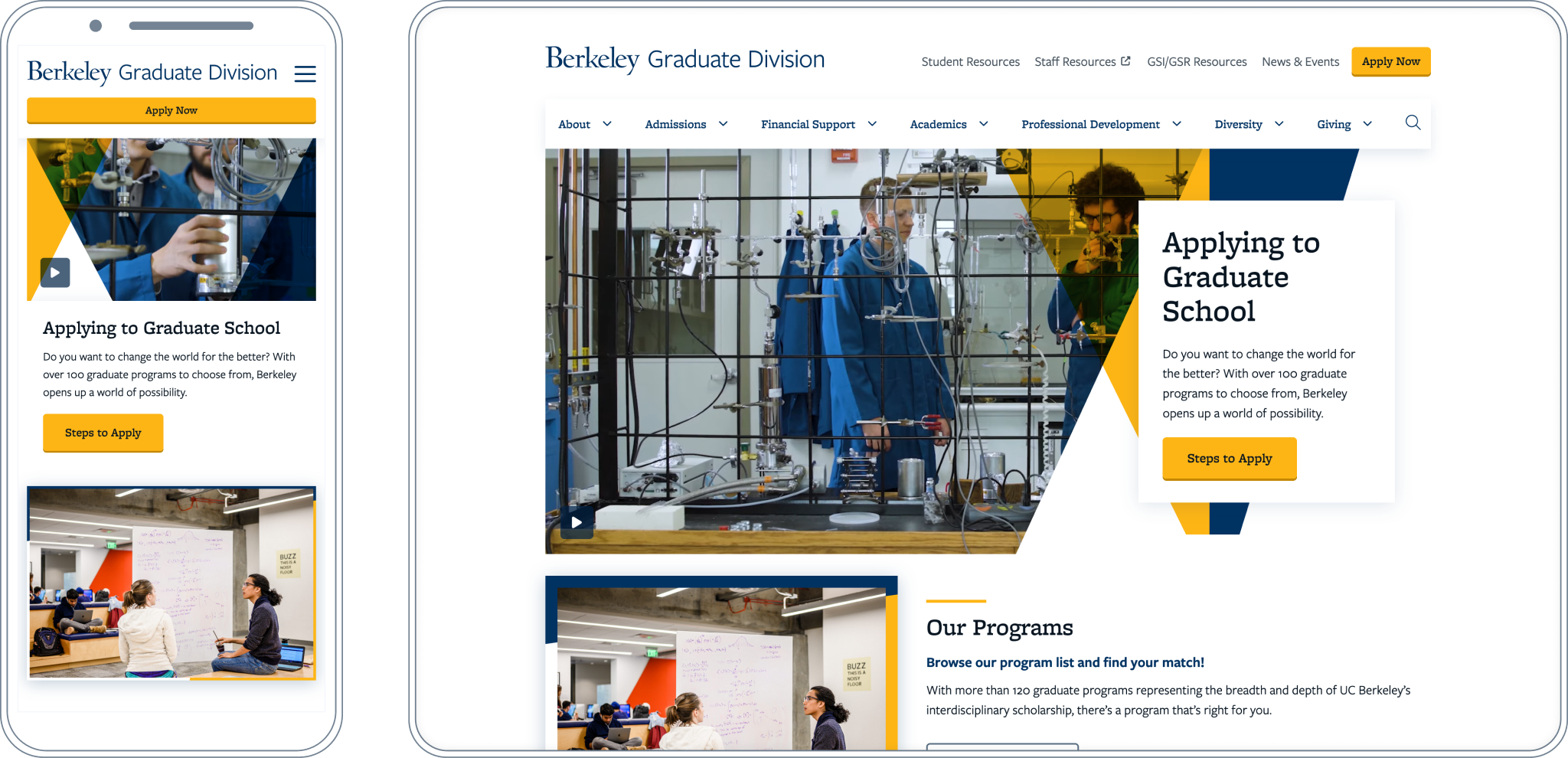 Berkeley Graduate Division screenshot of Desktop and Mobile view