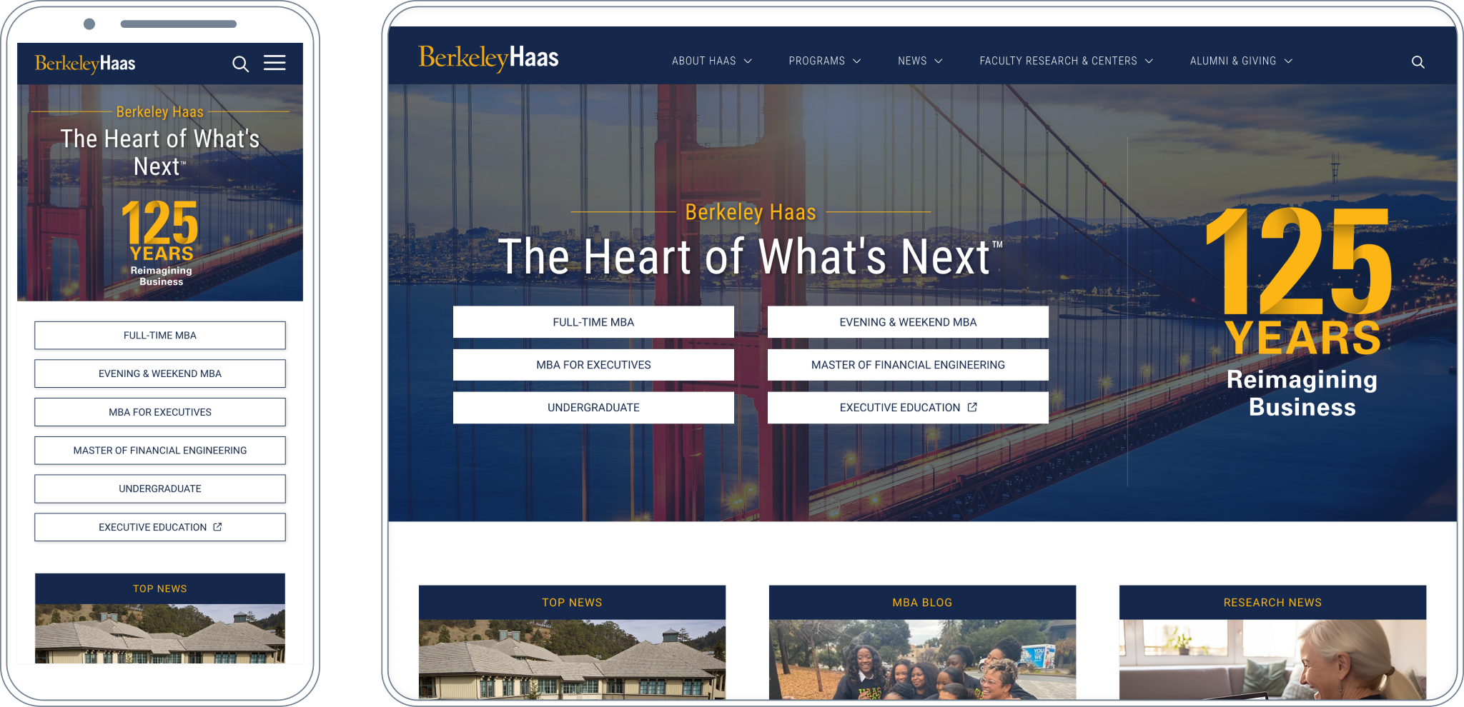 Berkeley Haas screenshot of Desktop and Mobile view